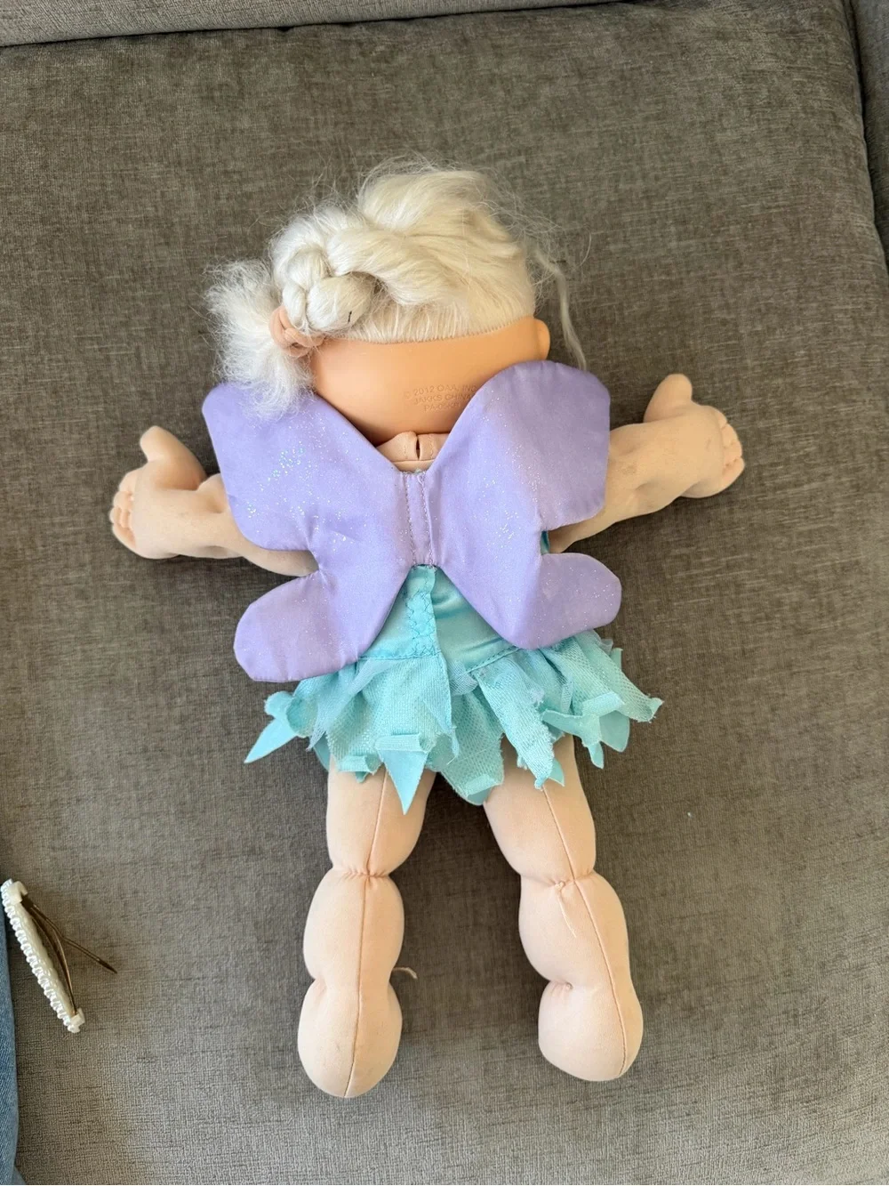 Plush Fairy Doll in Light Blue Dress with Purple Wings